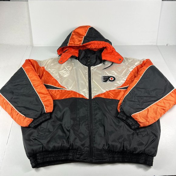 VTG Pro Player Philadelphia Flyer Jacket Adult Extra Large Black Full Zip Puffer - Picture 1 of 16